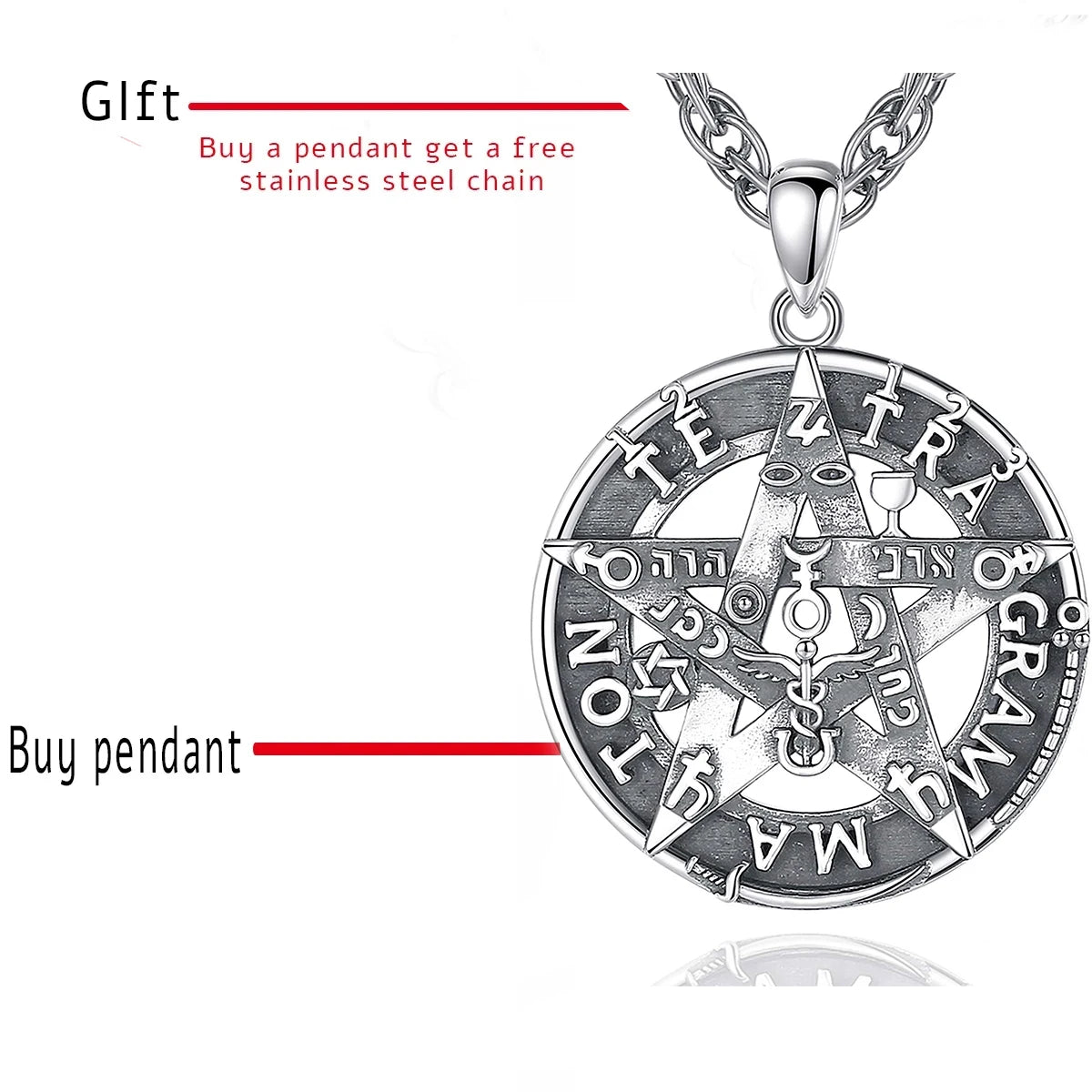 Eudora 925 Sterling Silver Pentagram Runes Necklaces for Man Amulet Star Tetragrammaton Pendant Personality jewelry Party Gift