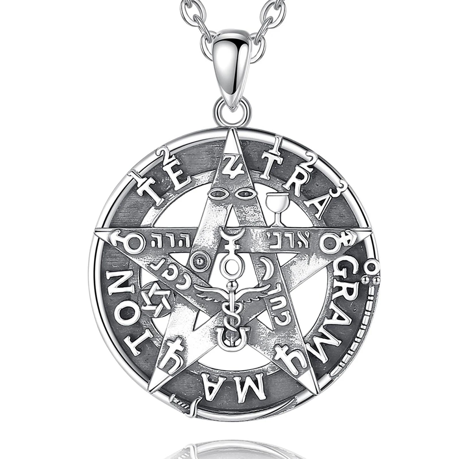 Eudora 925 Sterling Silver Pentagram Runes Necklaces for Man Amulet Star Tetragrammaton Pendant Personality jewelry Party Gift