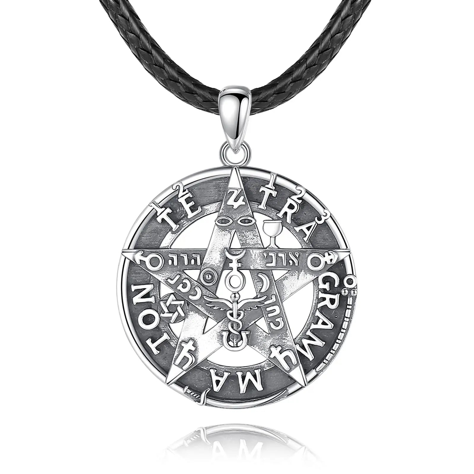 Eudora 925 Sterling Silver Pentagram Runes Necklaces for Man Amulet Star Tetragrammaton Pendant Personality jewelry Party Gift
