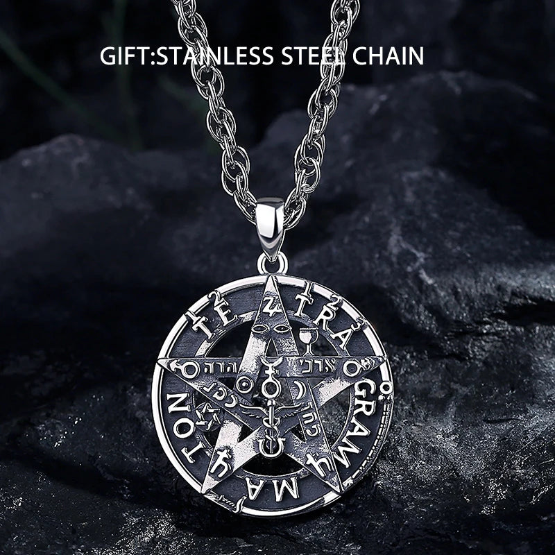 Eudora 925 Sterling Silver Pentagram Runes Necklaces for Man Amulet Star Tetragrammaton Pendant Personality jewelry Party Gift