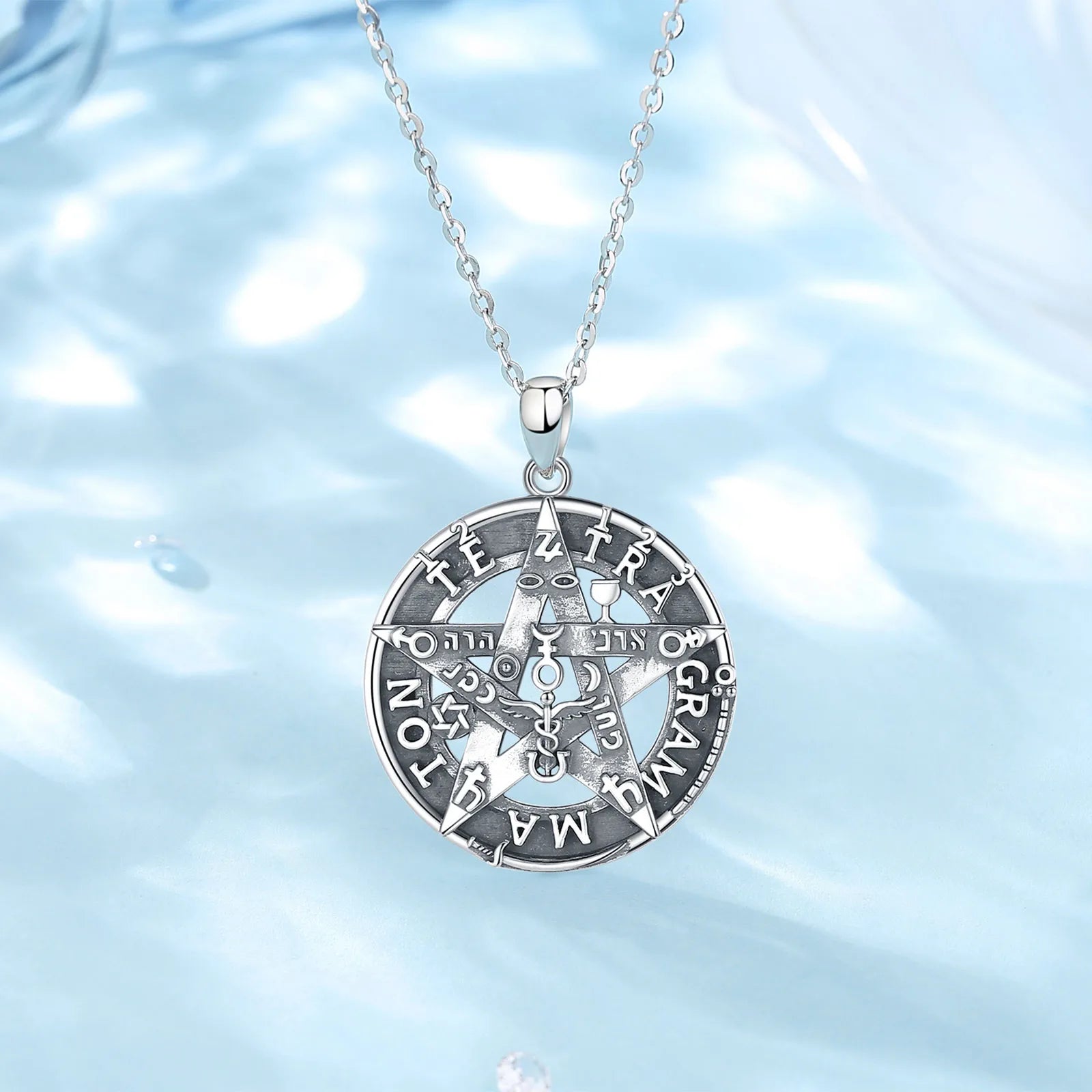 Eudora 925 Sterling Silver Pentagram Runes Necklaces for Man Amulet Star Tetragrammaton Pendant Personality jewelry Party Gift