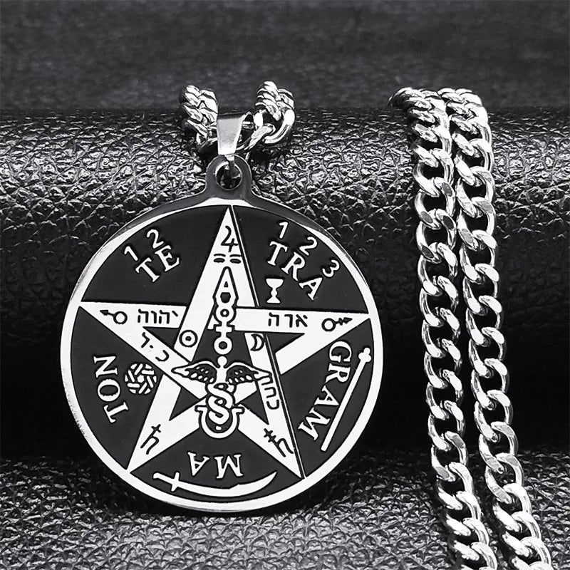 Witchcraft Gothic Dark Pentagram Necklace Stainless Steel Original Tetragrammaton Solomon Amulet Necklaces For Women Jewelry