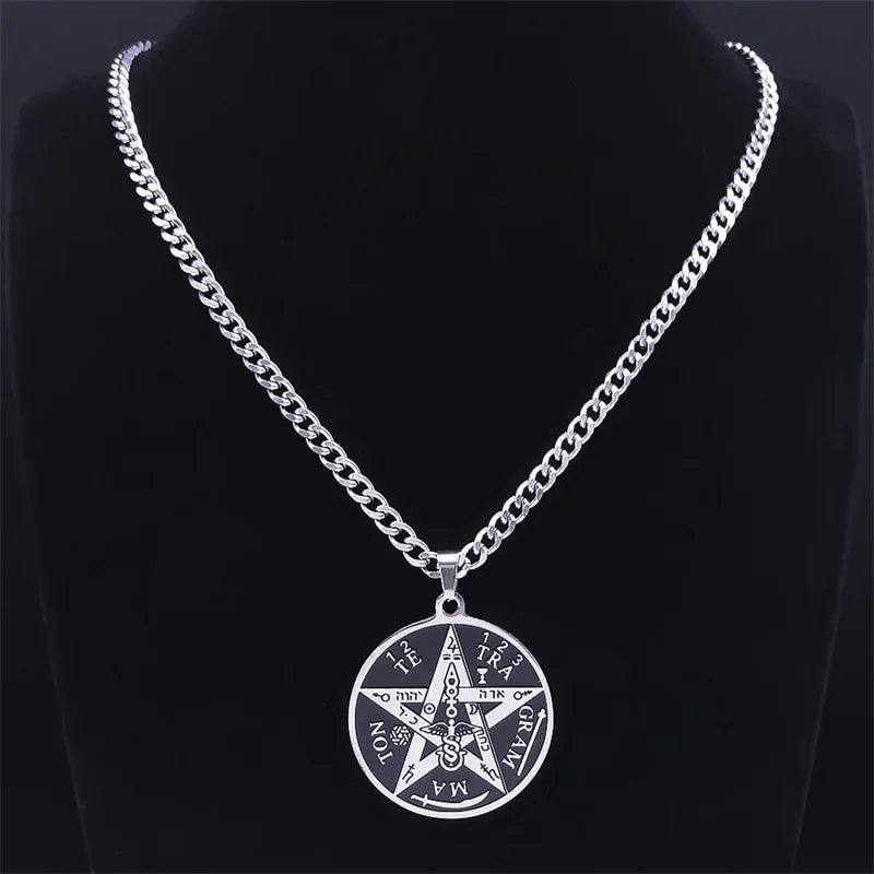 Witchcraft Gothic Dark Pentagram Necklace Stainless Steel Original Tetragrammaton Solomon Amulet Necklaces For Women Jewelry