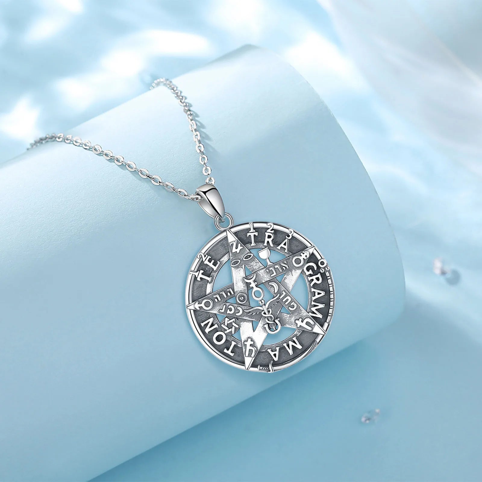 Eudora 925 Sterling Silver Pentagram Runes Necklaces for Man Amulet Star Tetragrammaton Pendant Personality jewelry Party Gift