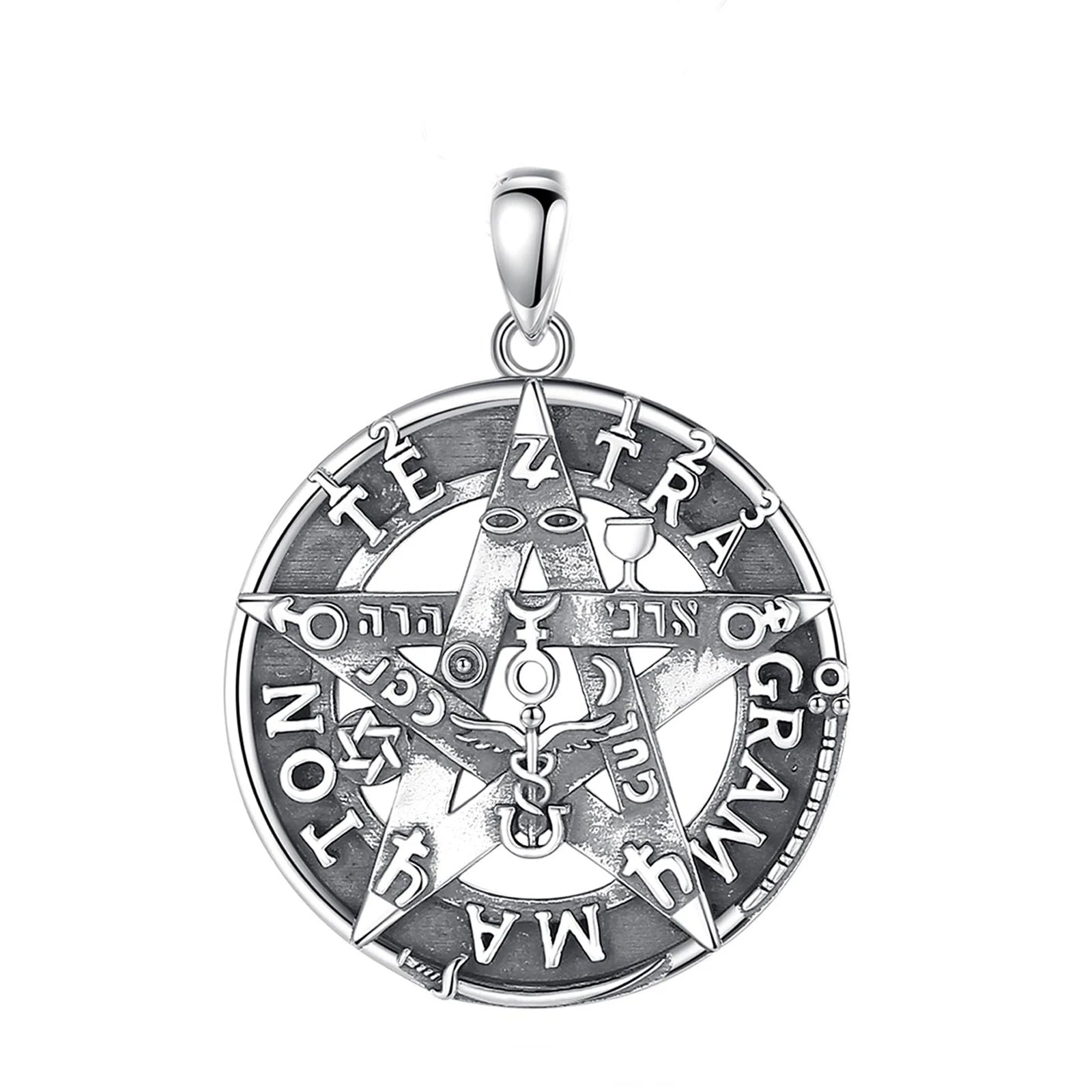 Eudora 925 Sterling Silver Pentagram Runes Necklaces for Man Amulet Star Tetragrammaton Pendant Personality jewelry Party Gift